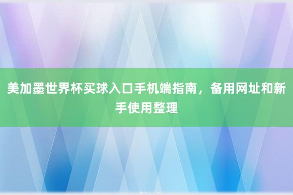 美加墨世界杯买球入口手机端指南，备用网址和新手使用整理
