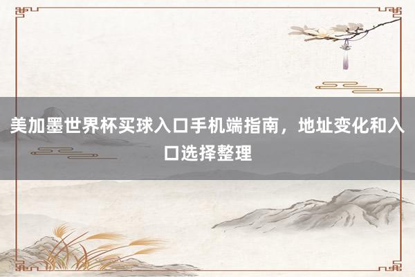 美加墨世界杯买球入口手机端指南，地址变化和入口选择整理